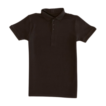 Klassisk svart piqué-skjorte i bomull med krage, knapper i halsen og diskret teksturert stoff.