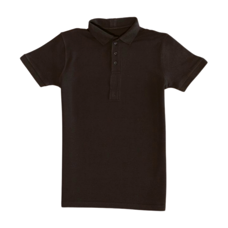 Klassisk svart piqué-skjorte i bomull med krage, knapper i halsen og diskret teksturert stoff.